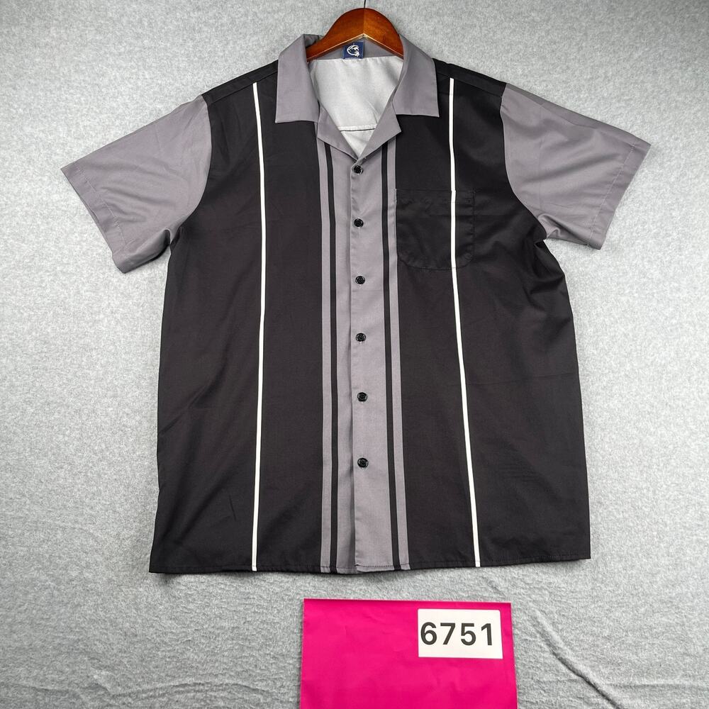 Hardaddy Shirt Button Up Short Sleeve Mens Black Gray Large